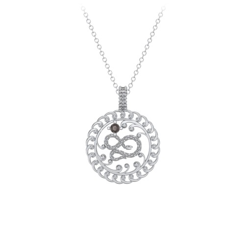 Year of the Snake Chinese Zodiac Medallion Necklace – Sterling Silver with Smokey Quartz