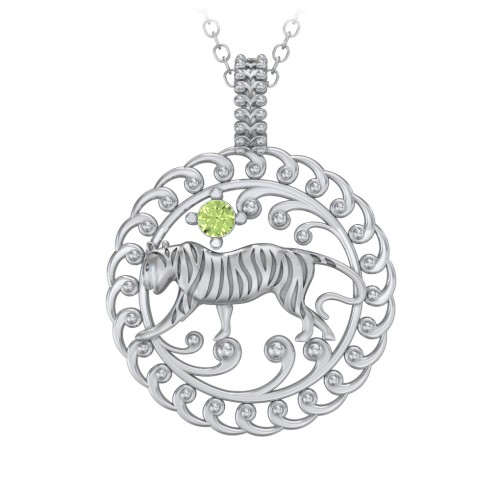 Year of the Tiger Chinese Zodiac Medallion Necklace – Sterling Silver with Peridot