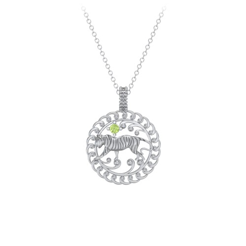 Year of the Tiger Chinese Zodiac Medallion Necklace – Sterling Silver with Peridot