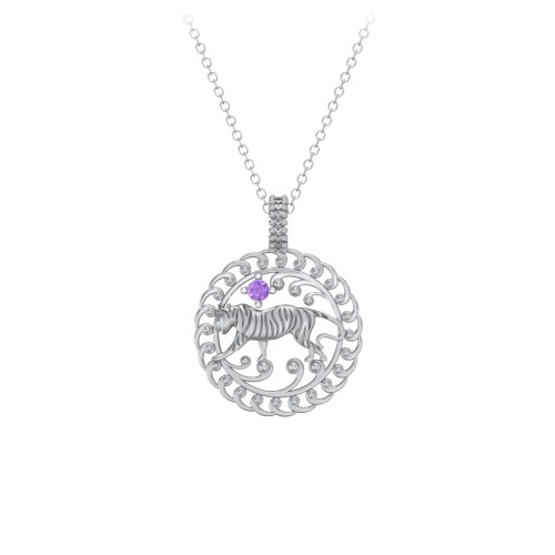 Year of the Tiger Chinese Zodiac Medallion Necklace – Sterling Silver with Amethyst