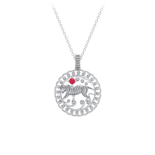 Year of the Tiger Chinese Zodiac Medallion Necklace – Sterling Silver with Ruby