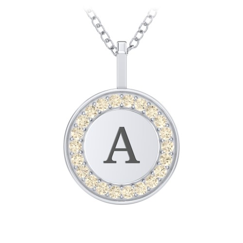 Initial Halo Disc Necklace with Accents