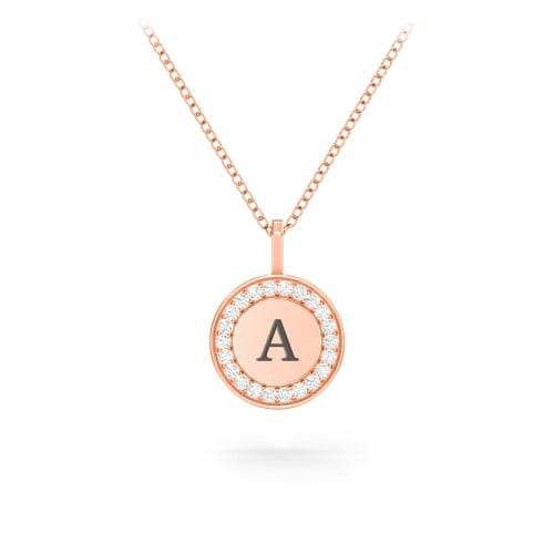Initial Halo Disc Necklace with Accents