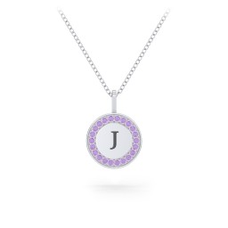 Initial Halo Disc Necklace with Accents in 925 Sterling Silver with Amethyst Premium Zirconia