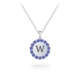 Initial Halo Disc Necklace with Gemstones