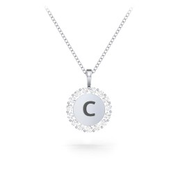 Initial Halo Disc Necklace with Gemstones in 925 Sterling Silver with Diamond