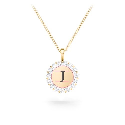Initial Halo Disc Necklace with Gemstones – 10K Yellow Gold with Diamond