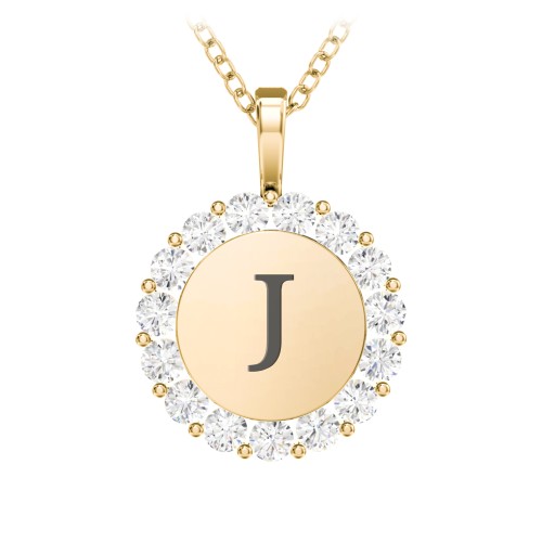 Initial Halo Disc Necklace with Gemstones – 18K Gold Plated Silver with Cubic Zirconia