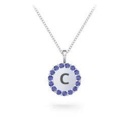 Initial Halo Disc Necklace with Gemstones in 925 Sterling Silver with Blue Sapphire