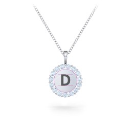 Initial Halo Disc Necklace with Gemstones in 925 Sterling Silver with Aquamarine
