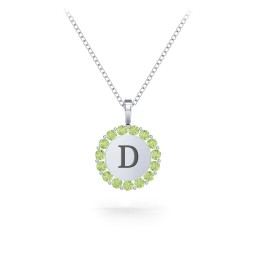 Initial Halo Disc Necklace with Gemstones in 925 Sterling Silver with Peridot