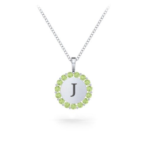 Initial Halo Disc Necklace with Gemstones – Sterling Silver with Peridot