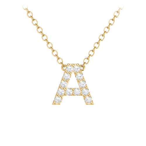Pavé A Initial Necklace – 18K Gold Plated Silver with White Premium Zirconia