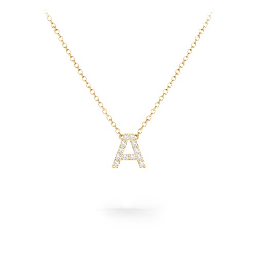 Pavé A Initial Necklace – 18K Gold Plated Silver with Diamond
