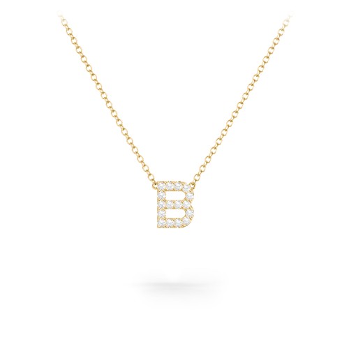 Pavé B Initial Necklace – 18K Gold Plated Silver with White Premium Zirconia