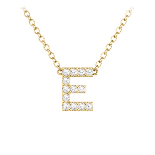 Pavé E Initial Necklace – 18K Gold Plated Silver with White Premium Zirconia