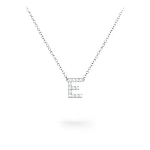 Pavé E Initial Necklace – Sterling Silver with White Premium Zirconia