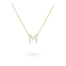 Pavé M Initial Necklace in 18K Gold Plated Silver with Lab Diamond