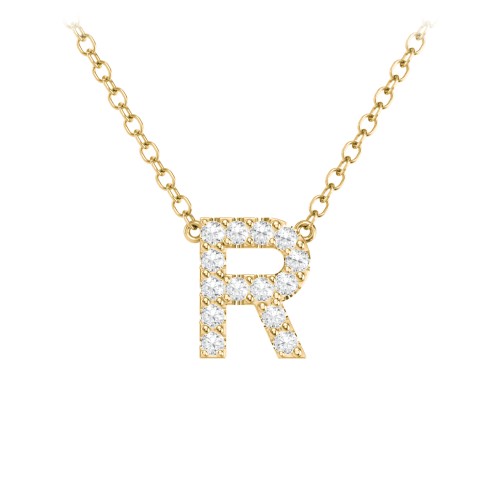 Pavé R Initial Necklace – 18K Gold Plated Silver with White Premium Zirconia