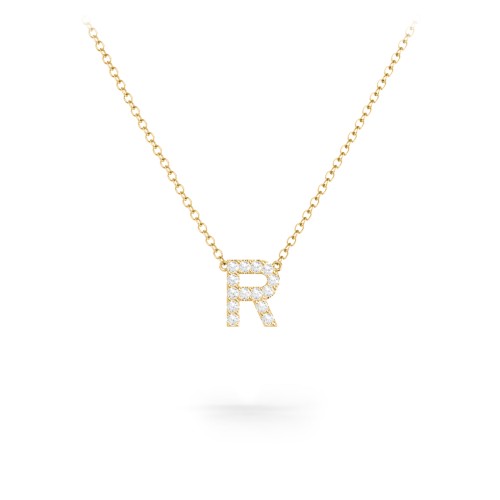 Pavé R Initial Necklace – 18K Gold Plated Silver with White Premium Zirconia