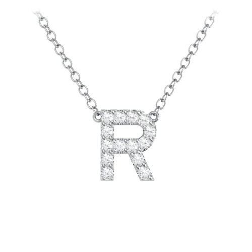 Pavé R Initial Necklace – Sterling Silver with White Premium Zirconia