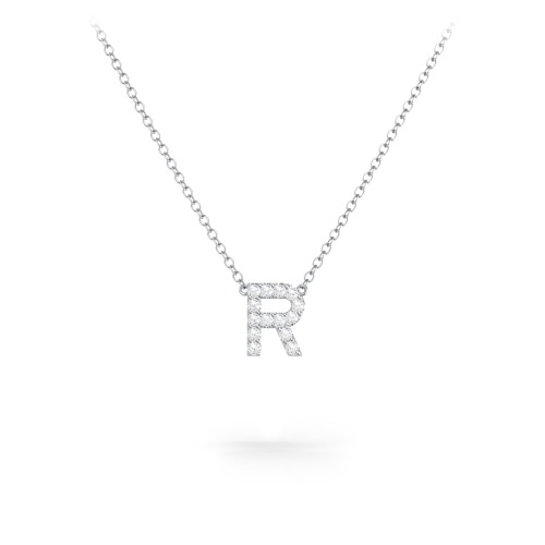 Pavé R Initial Necklace – Sterling Silver with White Premium Zirconia