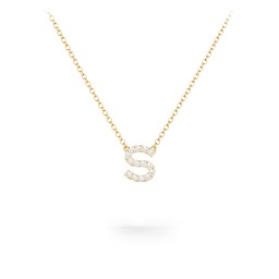 Pavé S Initial Necklace in 18K Gold Plated Silver with White Premium Zirconia
