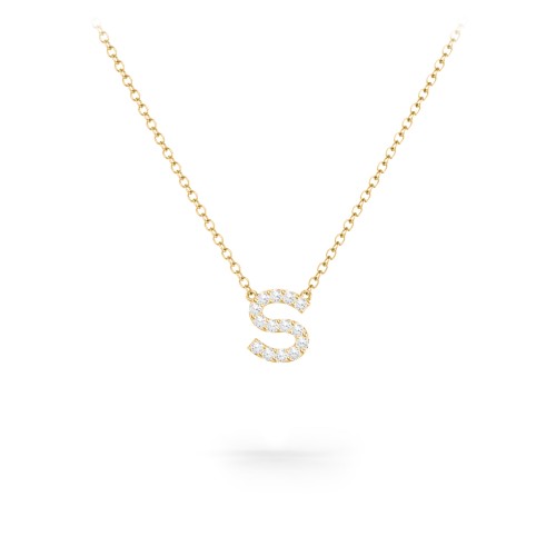 Pavé S Initial Necklace – 18K Gold Plated Silver with White Premium Zirconia