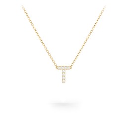 Pavé T Initial Necklace in 18K Gold Plated Silver with White Premium Zirconia