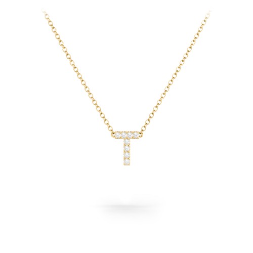 Pavé T Initial Necklace – 18K Gold Plated Silver with White Premium Zirconia