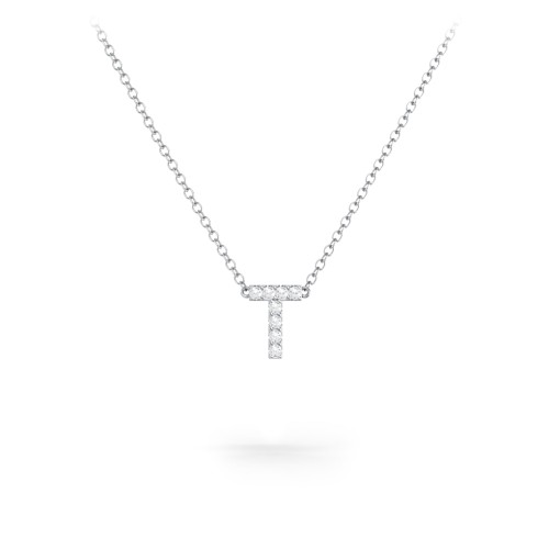 Pavé T Initial Necklace – Sterling Silver with White Premium Zirconia