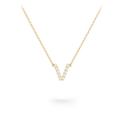 Pavé V Initial Necklace – 18K Gold Plated Silver with White Premium Zirconia