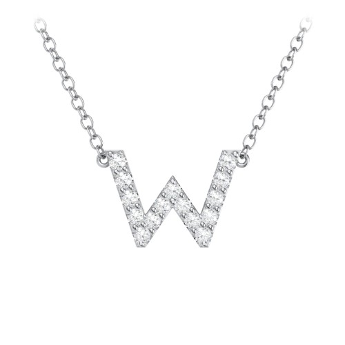 Pavé W Initial Necklace – Sterling Silver with White Premium Zirconia