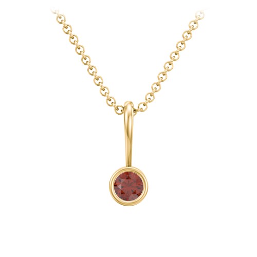 Bezel Set Birthstone Necklace – 18K Gold Plated Silver with Garnet