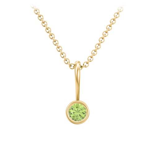 Bezel Set Birthstone Necklace – 18K Gold Plated Silver with Peridot