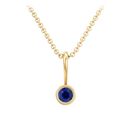 Bezel Set Birthstone Necklace – 18K Gold Plated Silver with Blue Sapphire