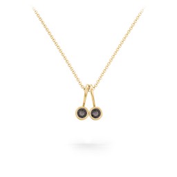 Multi Bezel Set Birthstone Necklace - 2 Stone in 18K Gold Plated Silver with Smokey Quartz, Red Premium Zirconia, Fancy Pink Premium Zirconia, Citrine, and Peridot