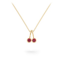 Multi Bezel Set Birthstone Necklace - 2 Stone in 18K Gold Plated Silver with Ruby, Red Premium Zirconia, Fancy Pink Premium Zirconia, Citrine, and Peridot