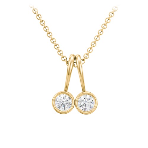 Multi Bezel Set Birthstone Necklace - 2 Stone – 18K Gold Plated Silver with Diamond