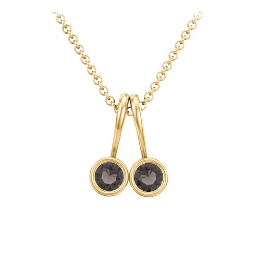 Multi Bezel Set Birthstone Necklace - 2 Stone – 18K Gold Plated Silver with Smokey Quartz