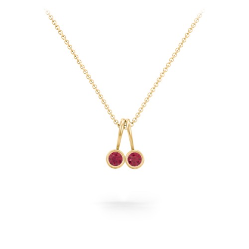 Multi Bezel Set Birthstone Necklace - 2 Stone – 18K Gold Plated Silver with Ruby