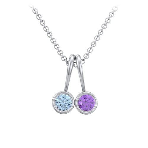 Multi Bezel Set Birthstone Necklace - 2 Stone – Sterling Silver with Blue Topaz and Amethyst
