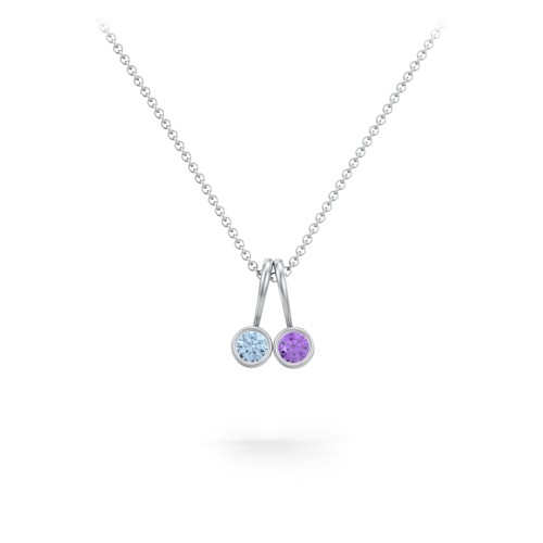 Multi Bezel Set Birthstone Necklace - 2 Stone – Sterling Silver with Blue Topaz and Amethyst