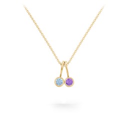 Multi Bezel Set Birthstone Necklace - 2 Stone in 10K Solid Yellow Gold with Blue Topaz, Amethyst, Red Premium Zirconia, Fancy Pink Premium Zirconia, Citrine, and Peridot