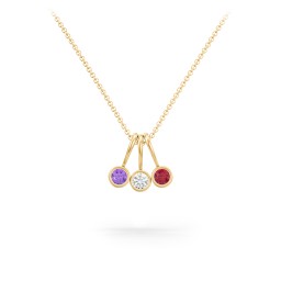 Multi Bezel Set Birthstone Necklace - 3 Stone in 18K Gold Plated Silver with Amethyst, Cubic Zirconia, Ruby, Fancy Pink Premium Zirconia, Citrine, and Peridot