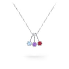 Multi Bezel Set Birthstone Necklace - 3 Stone – 10K Yellow Gold with Blue Topaz, Amethyst, and Ruby