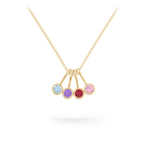Multi Bezel Set Birthstone Necklace - 4 Stone – 18K Gold Plated Silver with Blue Topaz, Amethyst, Ruby, and Pink Tourmaline