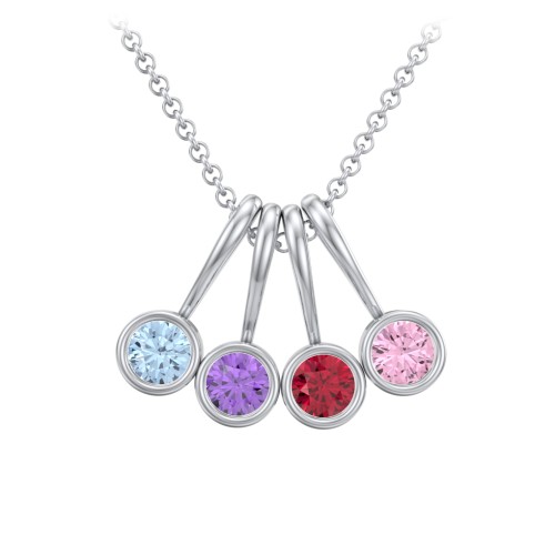 Multi Bezel Set Birthstone Necklace - 4 Stone – Sterling Silver with Blue Topaz, Amethyst, Ruby, and Pink Tourmaline
