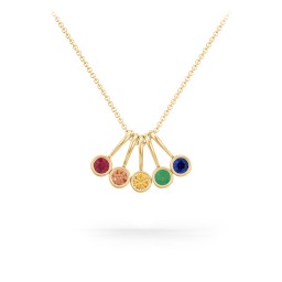 Multi Bezel Set Birthstone Necklace - 5 Stone in 18K Gold Plated Silver with Ruby, Orange Sapphire, Citrine, Emerald, Blue Sapphire, and Peridot