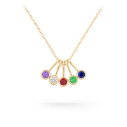 Multi Bezel Set Birthstone Necklace - 5 Stone in 18K Gold Plated Silver with Amethyst, Cubic Zirconia, Ruby, Emerald, Blue Sapphire, and Peridot